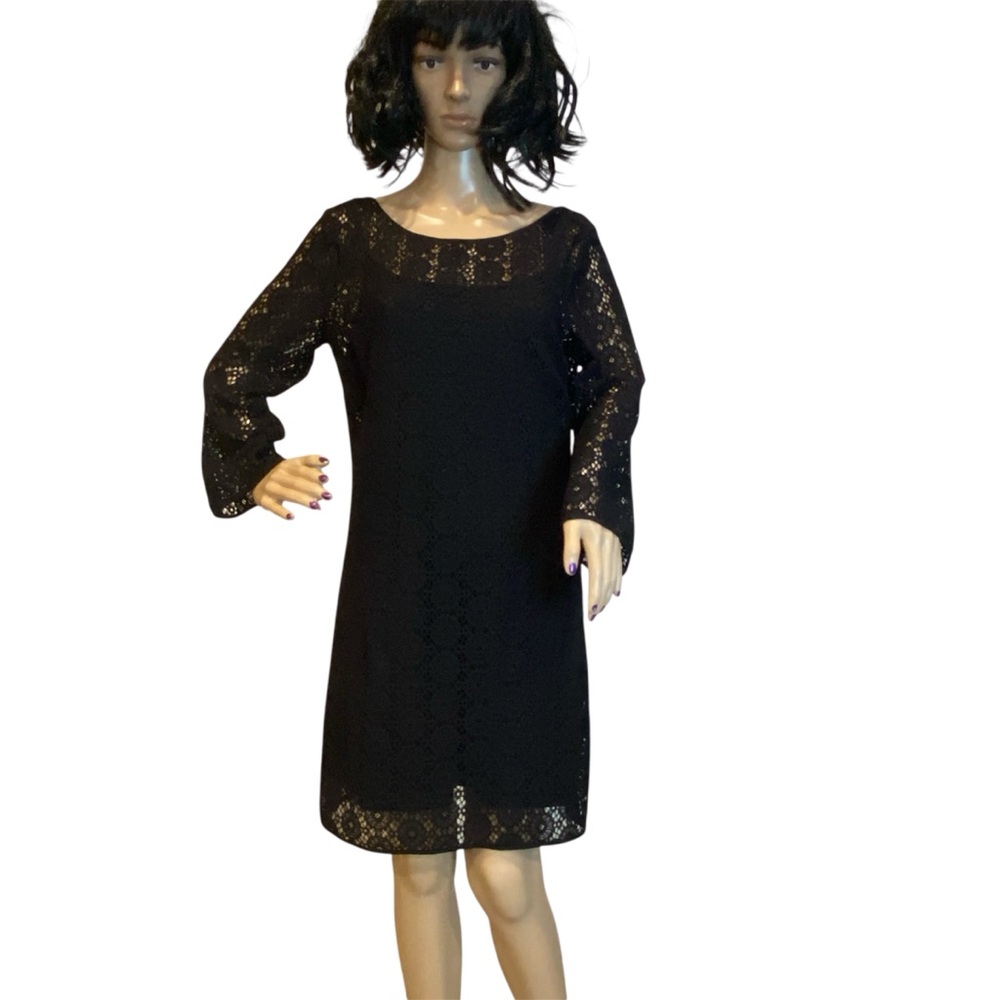 Lilly Pulitzer Black Breakers Lace Crochet Overlay Topanga Dress Size Large EUC